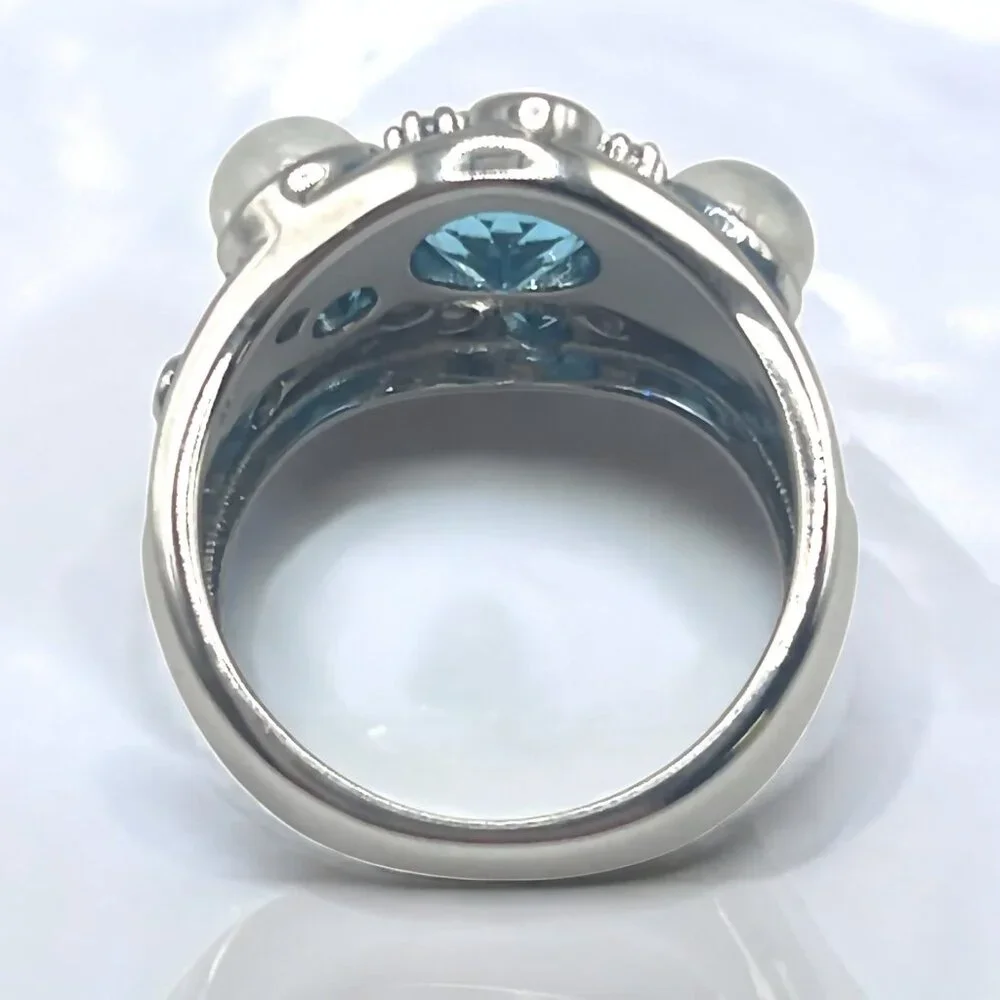 Blue Topaz and Moonstone Blue Enamel Ring in 925 Sterling Silver - Picture 3 of 3